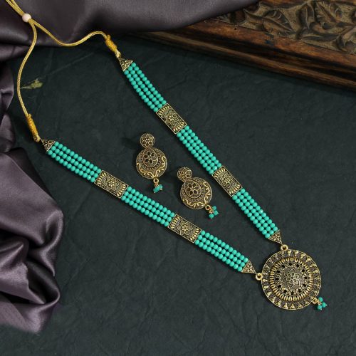 Rama Green Color Oxidised Necklace Set