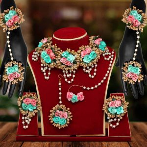 Rama Green Color Synthetic Rose Floral Bridal Set-0