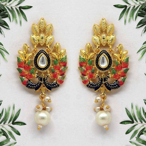 Rani & Blue Color Meenakari Earrings