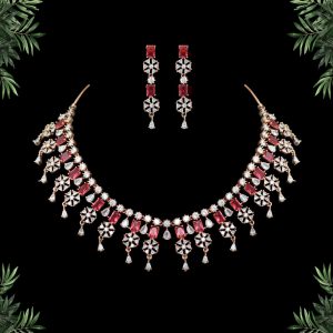 Rani Color American Diamond Rose Gold Necklaces Set-0