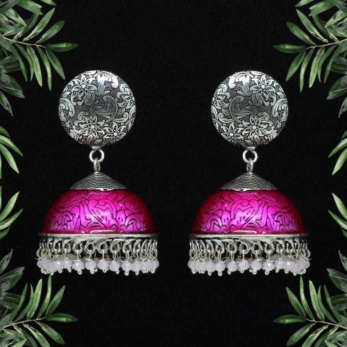 Rani Color Beads Oxidised Meenakari Earrings