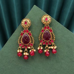 Rani Color Carving Stone Antique Earrings-0