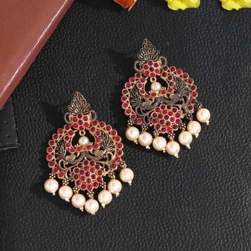 Rani Color Colorful Kundan Antique Earrings