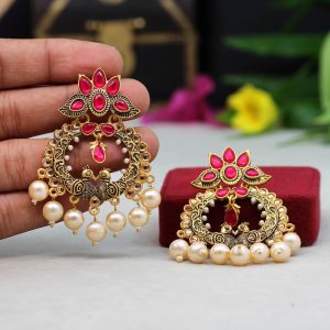 Rani Color Colorful Kundan Antique Earrings-0