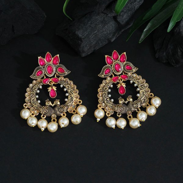 Rani Color Colorful Kundan Antique Earrings-12274