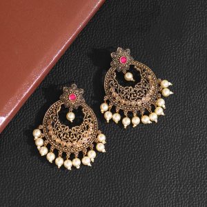 Rani Color Colorful Kundan Antique Earrings-0