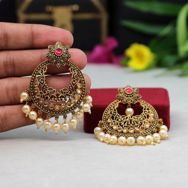 Rani Color Colorful Kundan Antique Earrings-12328