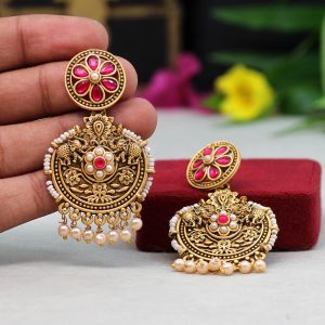 Rani Color Colorful Kundan Antique Earrings-0