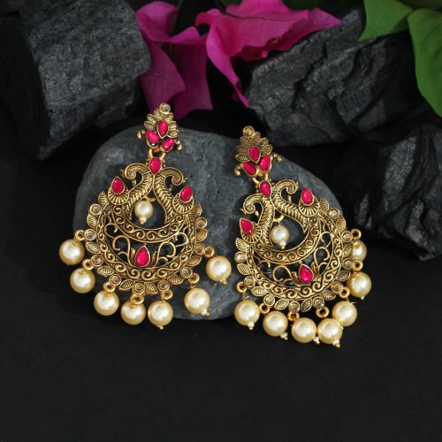 Rani Color Colorful Kundan Antique Earrings