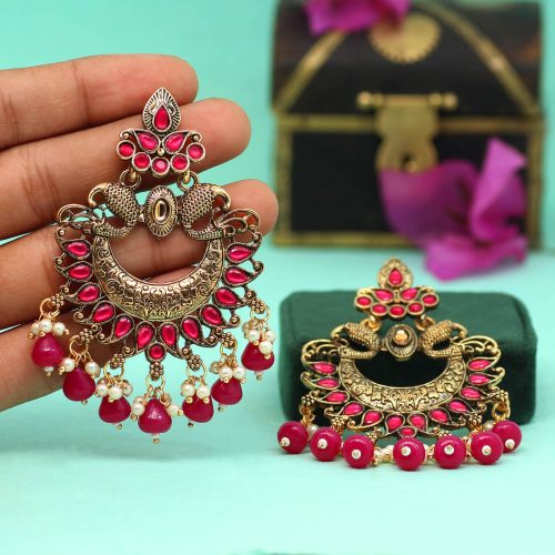 Rani Color Colorful Kundan Antique Earrings