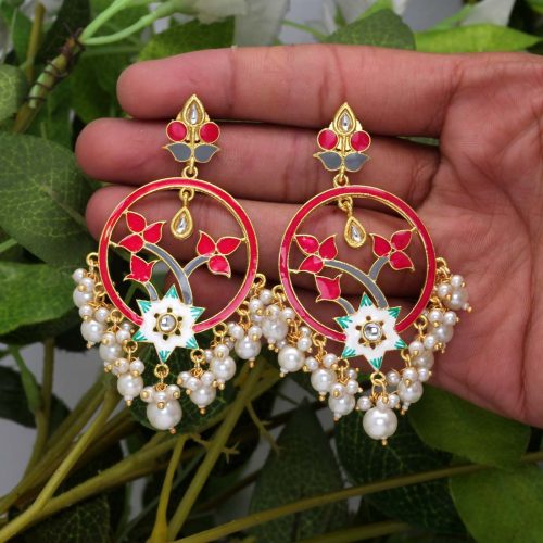 Rani Color Glass Stone Meenakari Earrings