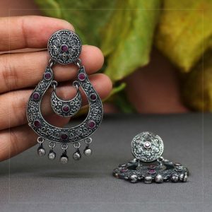 Rani Color Glass Stone Oxidised Earrings-0