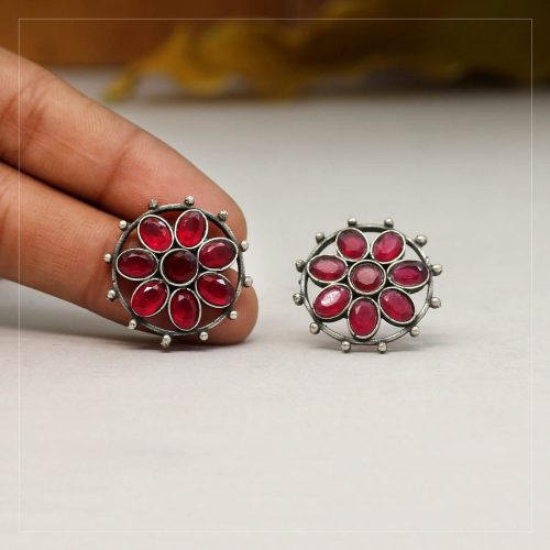 Rani Color Glass Stone Oxidised Earrings