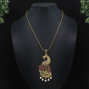 Rani Color Glass Stone Peacock Insparied Necklace-0