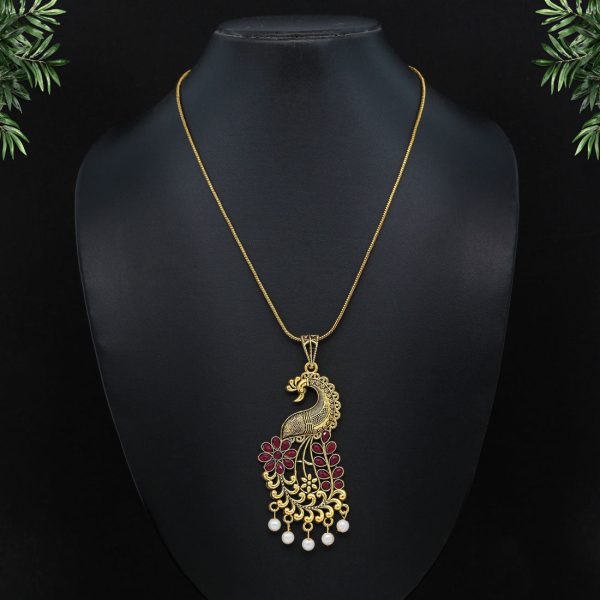 Rani Color Glass Stone Peacock Insparied Necklace-0