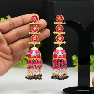 Rani Color Hand Painted Meenakari Earrings-0