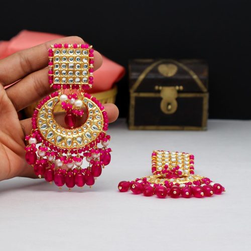 Rani Color Kundan Earrings