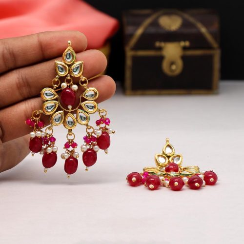 Rani Color Kundan Earrings