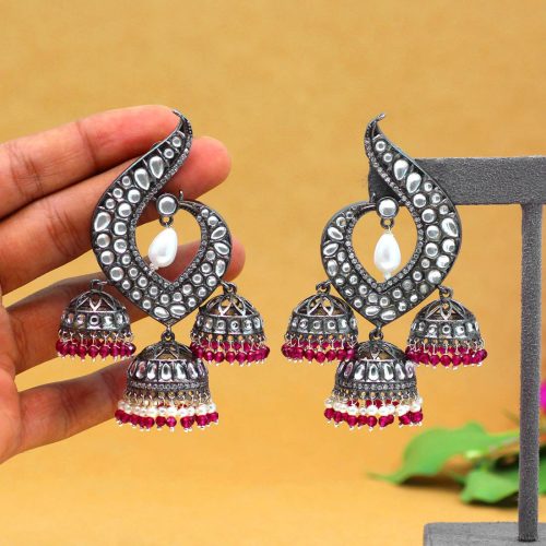 Rani Color Kundan Earrings