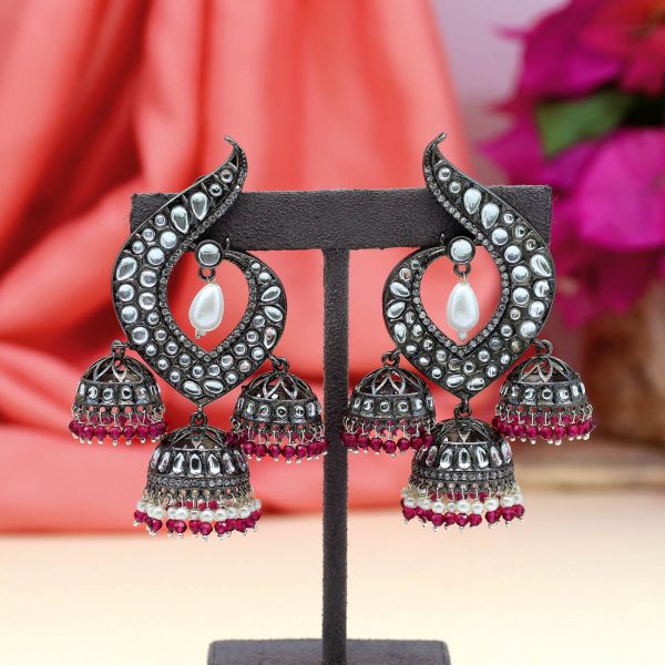 Rani Color Kundan Earrings-14292