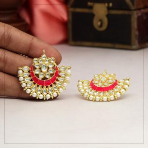 Rani Color Kundan Meena Earrings-0