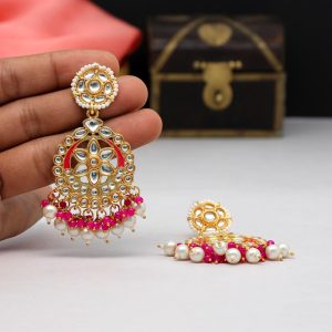 Rani Color Kundan Meena Earrings-0