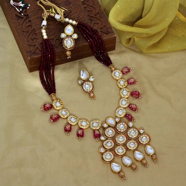 Rani Color Kundan Meena Necklace Set-0
