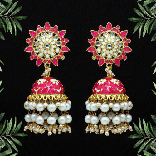 Rani Color Kundan Meenakari Earrings