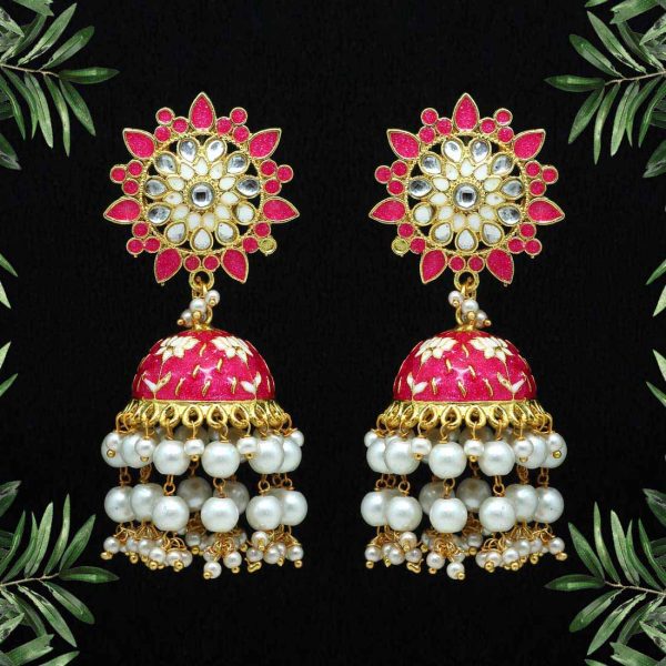 Rani Color Kundan Meenakari Earrings-0