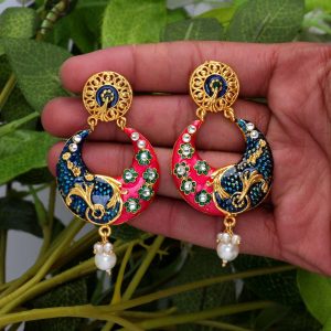 Rani Color Kundan Meenakari Earrings-0