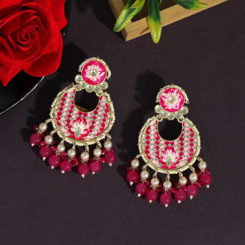 Rani Color Kundan Meenakari Earrings