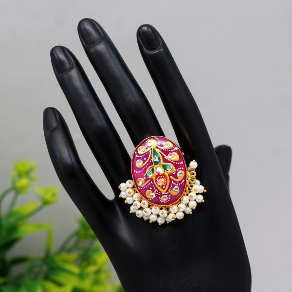 Rani Color Kundan Meenakari Finger Ring For Women-15999