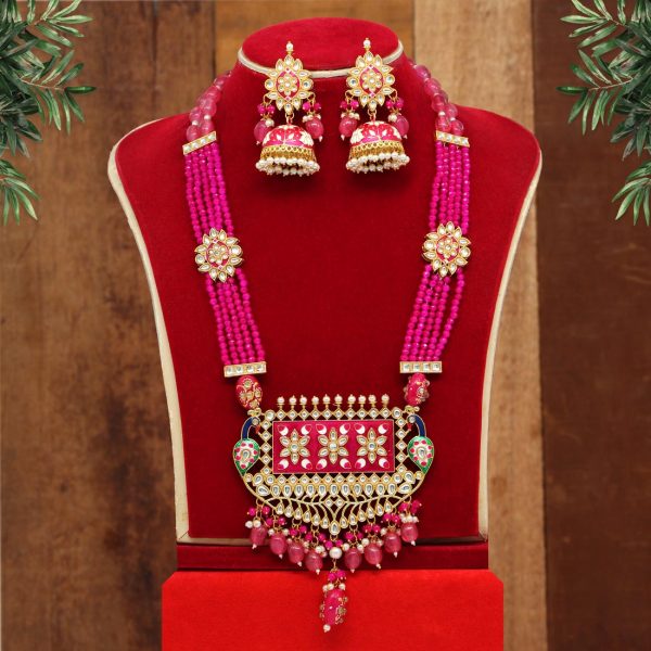 Rani Color Kundan Meenakari Necklace Set-0