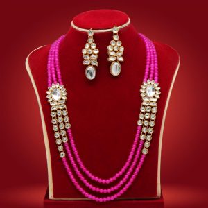 Rani Color Kundan Necklace Set-0