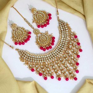 Rani Color Kundan Necklace Set-0