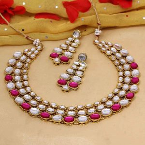 Rani Color Kundan Necklace Set-0
