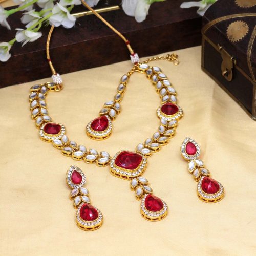 Rani Color Kundan Necklace Set