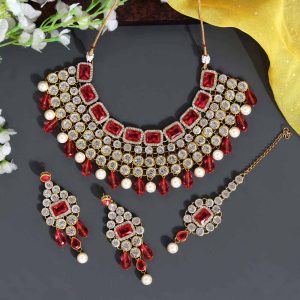 Rani Color Kundan Necklace Set-0