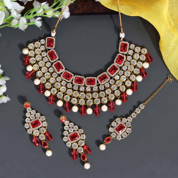 Rani Color Kundan Necklace Set-0