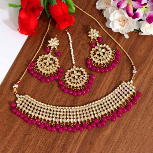 Rani Color Kundan Necklace Set