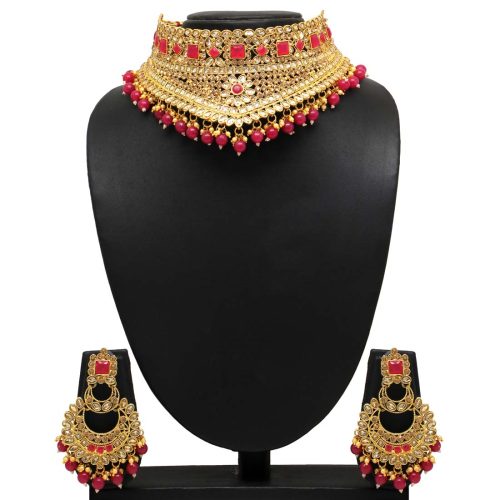 Rani Color Kundan Polki Choker Necklace Set