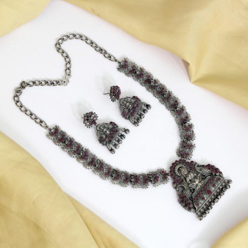 Rani Color Oxidised Temple Necklace Set