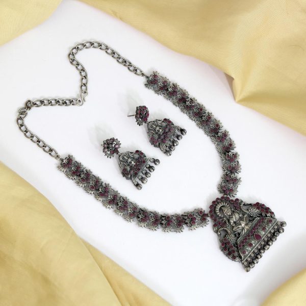 Rani Color Oxidised Temple Necklace Set-0