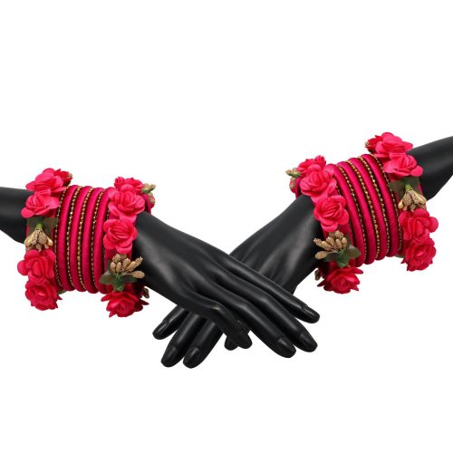 Rani Color Rose Floral Bangles Set: 2.6