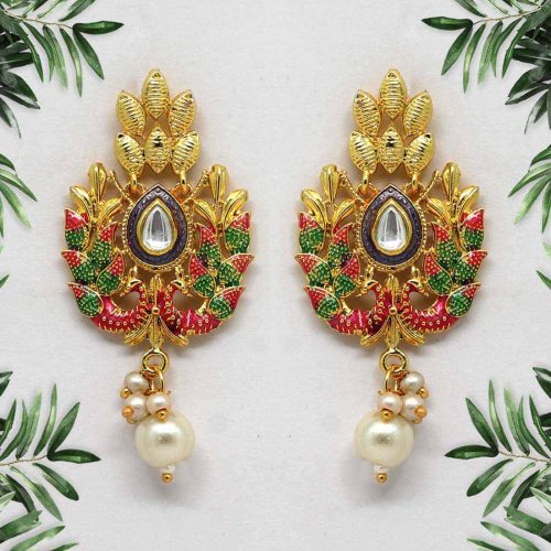 Rani & Green Color Meenakari Earrings