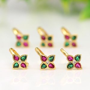 Rani & Green Color Nose Pin Combo Of 6 Pieces-0