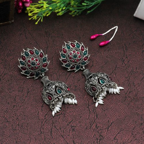 Rani & Green Color Oxidised Earrings