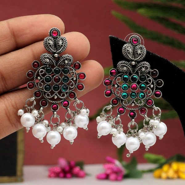 Rani & Green Color Oxidised Earrings-3343