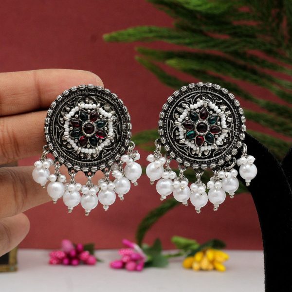 Rani & Green Color Oxidised Earrings-3349