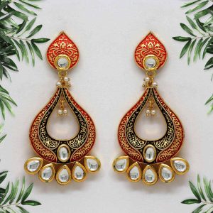 Red & Black Color Mint Meena Earrings-0